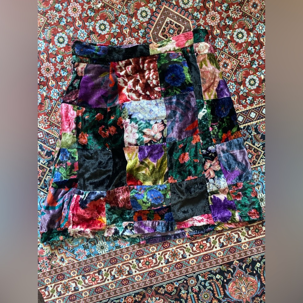Betsy’s Johnson velvet patch work mini skirt